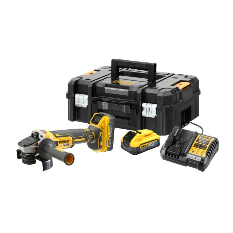 DeWalt 18V XR bezoglīšu leņķa slīpmašīna, 125mm, PS 2x5Ah, TSTAK koferis