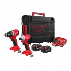 MILWAUKEE® bezoglīšu 18 V skrūvgrieža/urbjmašīnas BLDDRC  un impulsveida triecienskrūvgrieža BLIDRC komplekts  M18 BLCPP2B-502C (2x5,0 Ah)