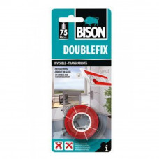 Bison Double-Fix invisible divpusēja montāžas līmlente iekšdarbiem: caurspīdīga, 19 mm x 1,5 m rullis