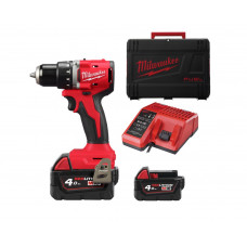 MILWAUKEE® kompakts 18 V bezoglīšu skrūvgriezis/urbjmašīna M18 BLDDRC-402C (2x4,0 Ah)