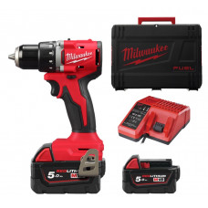 MILWAUKEE® kompakts 18 V bezoglīšu skrūvgriezis/urbjmašīna M18 BLDDRC-502C (2x5,0 Ah)