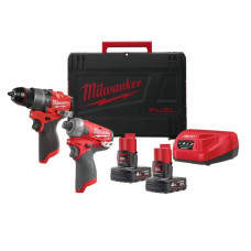 Milwaukee  12 V triecienurbjmašīnas un impulsveida skrūvgrieža SURGE komplekts M12 FPP2E2-402X (2x4,0 Ah)