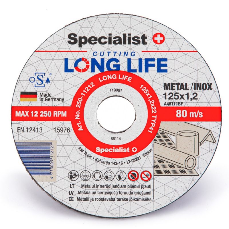 Abrazīvais griešanas disks metālam/INOX 125x1,2 mm Long Life