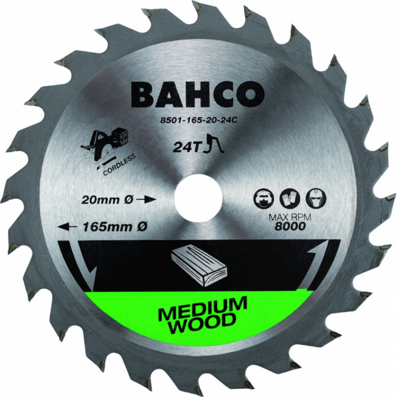 Bahco Ripzāģa asmenis kokam bezvada zāģmašīnām 165x10/16/20mm 24T