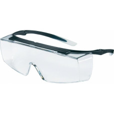 Uvex Safety glasses Uvex Super f OTG, clear panorama lens, supravision sapphire (anfi scratch on both sides) coating,  black/transparent. Suitable for use on ordinary prescription glasses.