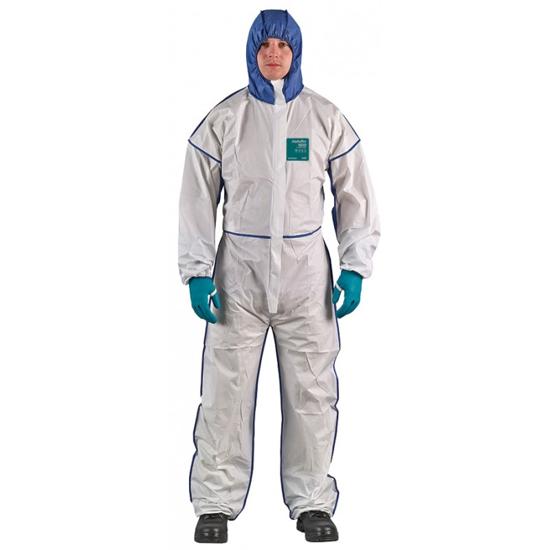 Ansell Disposable coverall Type 5/6 Ansell Alphatec 1800 Comfort, white/blue, breathable full back, size M