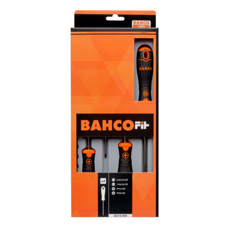 Bahco Screwdrivers set 4 pcs BahcoFit PH1/2 + slotted SL3/5,5