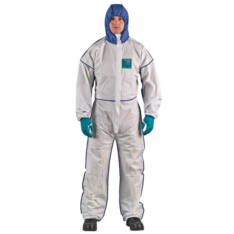 Ansell Disposable coverall Type 5/6 Ansell Alphatec 1800 Comfort, white/blue, beathable full back, size XXXL