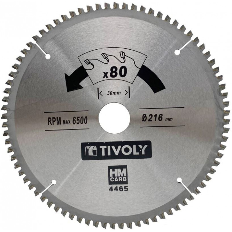 Tivoly Ripzāģa asmens 216x30x2.5/1.7mm, z80, 3°, (20mm adapteris), krāsainajiem metāliem