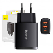 Baseus Ātrais lādētājs 30 W 2xUSB + USB-C QC3.0 PD3.0, melns