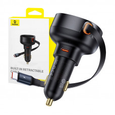 Baseus Automašīnas ātrais lādētājs 60 W 12-24 V USB-C QC4.0 PD3.0 ar ievelkamu 0,7 m USB-C kabeli, melns