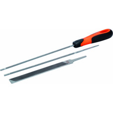 Bahco Zāģa ķēžu asināšanas komlekts 4,8mm (2 apaļās, 1 plakanā, rokturis)