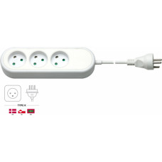 Goobay Trīsceļu strāvas sloksne Dānija, 1,5 m, balta, 1,5 m - līdz trīs elektronisko ierīču savienošanai