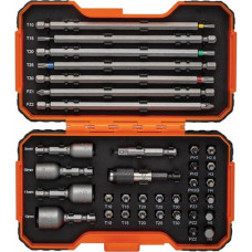 Bahco Uzgaļu komplekts 1/4´´, 35 gab ar krāsas kodējumu, 2 adapteri, PH,PH2G,PZ,SL,Hex,TORX 25mm 22 gab, 150mm gab pcs