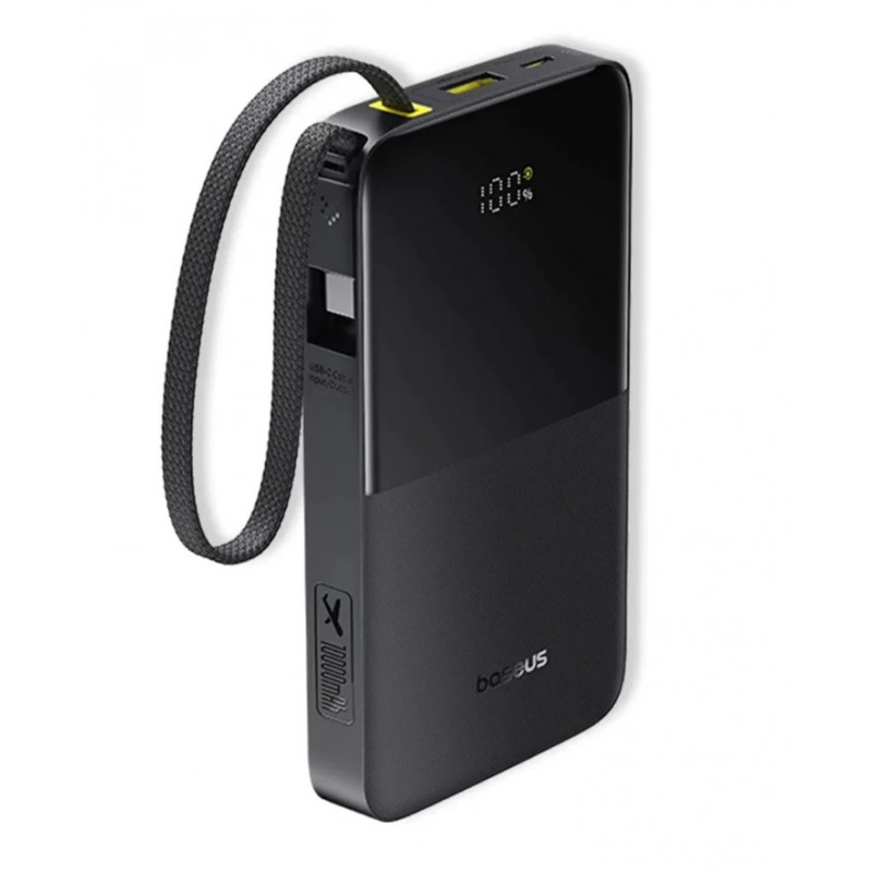 Baseus LiPo Powerbank 10000mAh 22.5W USB + USB-C ar integrētu USB-C kabeli EnerFill Bipow2 melns BASEUS