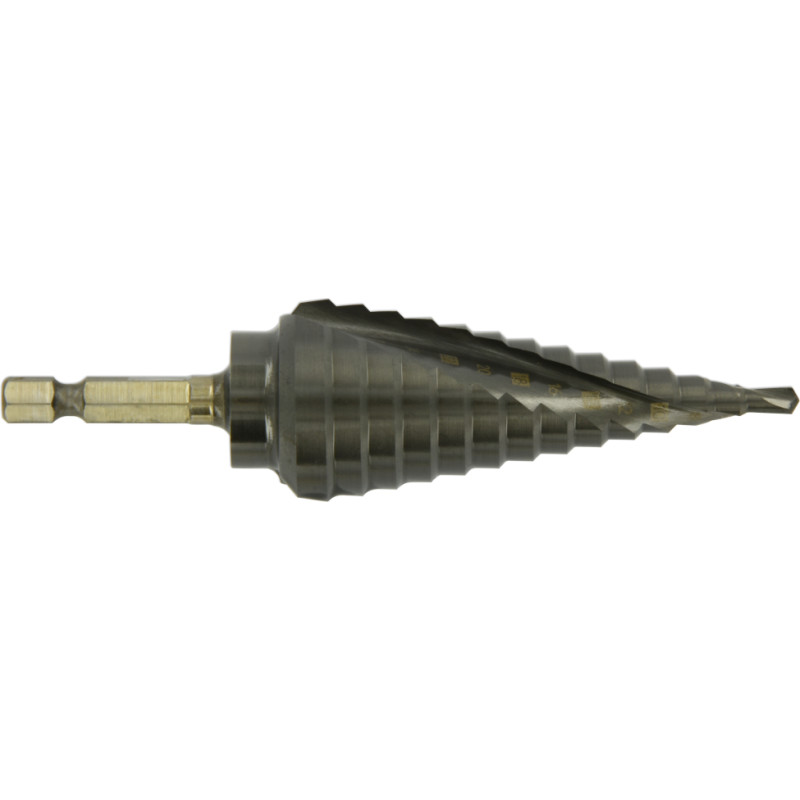 Tivoly HSS step drill bit - TiAlN coated - Helical - Split point - Hexa shank (Hanging box) / ØMin/Max : 4/30