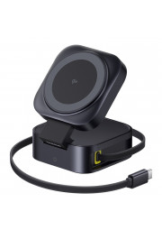 Baseus Bezvadu magnētiskais lādētājs PicoGo Qi2 15 W ar ievelkamu USB-C kabeli 67 W, melns