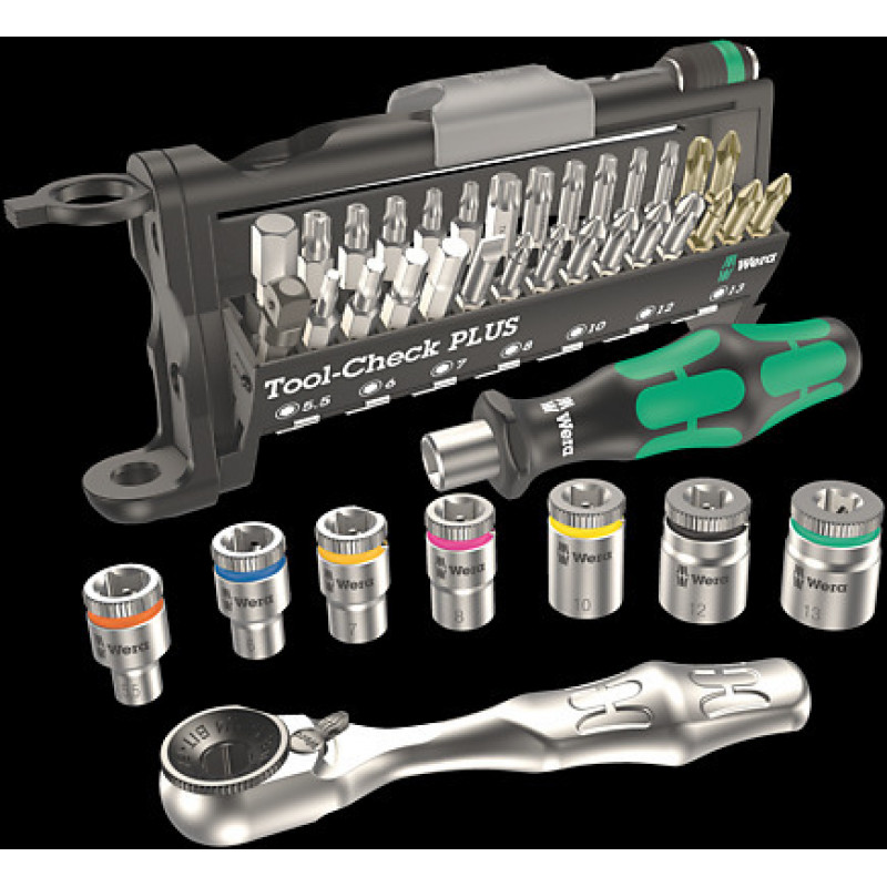 Wera Tool-Check PLUS 1, 39 vienību komplekts ar sprūdatslēgu un muciņām