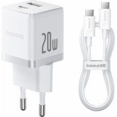 Baseus Sienas ātrais lādētājs Palm 20W USB + USB-C QC3.0 PD3.0 ar USB-C kabeli 1 m, balts
