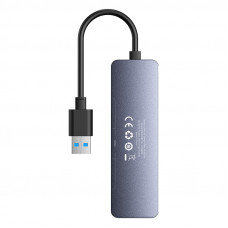 Baseus Sakabinātājs USB-A uz USB 3.0 4 porti + USB-C barošanas ports 15 cm, pelēks