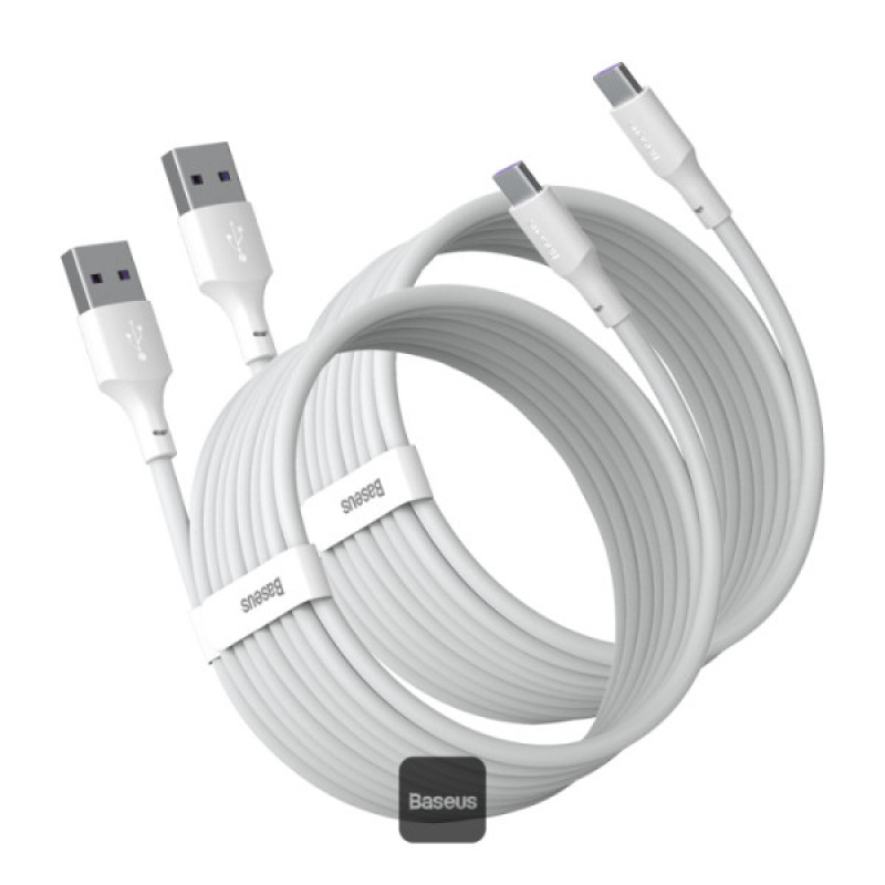 Baseus Kabelis USB A kontaktdakša - USB C kontaktdakša 1,5 m 40W 5A QC3.0 PD, balts (2 gab.)