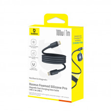 Baseus Kabelis USB C kontaktdakša - USB C kontaktdakša, 1m 100W magnētiskais putu silikons, melns BASEUS