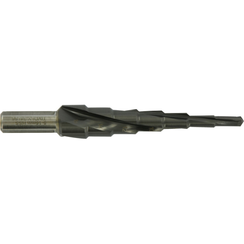 Tivoly XL HSS step drill bit - TiAlN coated - Helical - TSP - Three flat shank (Hanging box) / ØMin/Max : 5/16