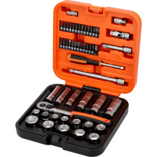 Bahco Standard and Deep sockets set 10-22mm + bits PH,PZ,HEX,TORX 53 pcs 3/8