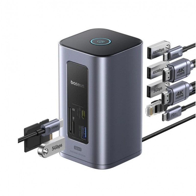 Baseus Dokēšanas stacija 1in12 USB C spraudnis - 2xHDMI RJ45 SD/TF USB3 NU1 Air Spacemate BASEUS