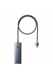Baseus Sakabinātājs USB-A uz USB 3.0 4 porti + USB-C barošanas ports 50 cm, pelēks