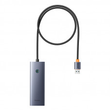 Baseus Sakabinātājs USB-A uz USB 3.0 4 porti + USB-C barošanas ports 50 cm, pelēks