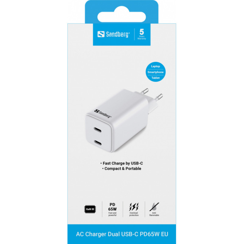 Sandberg 441-56 AC Charger Dual USB-C PD65W EU