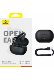 Baseus Atvērtās bezvadu Bluetooth 5.4 austiņas Bass 15 Clip ar uzlādes korpusu, melnas krāsas