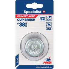 Specialist+ Vielinė šlifavimo taurė, tiesios vielos, su koteliu 38 mm.  SPECIALIST +