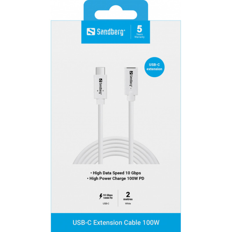 Sandberg 136-55 USB-C>C M-F USB 3.1 100W, 2M