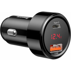 Baseus Automašīnas ātrās uzlādes lādētājs 12-24V 45W USB + USB-C QC4+ PD3.0 ar sprieguma un strāvas rādītāju