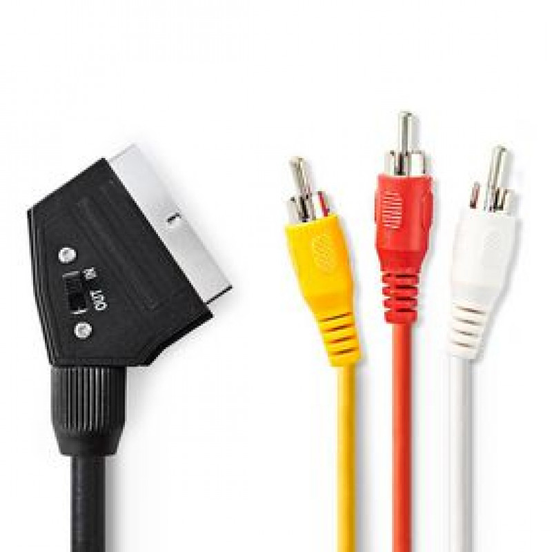 Nedis Kabelis SCART vīrietis - 3x RCA vīrietis, pārslēdzams 2,00 m, melns