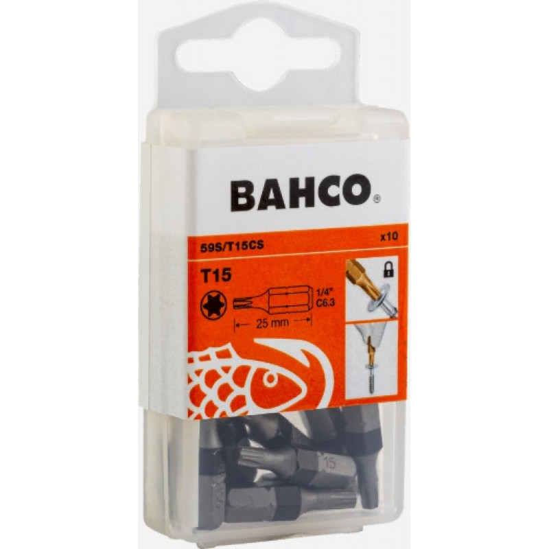 Bahco Bits Torx T15x25mm, conical, color coded, 10pcs