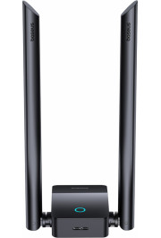 Baseus Wi-Fi USB divjoslu adapteris 2,4GHz 600Mbps + 5GHz 1200Mbps ar ārējo antenu 2x5dBi, melns