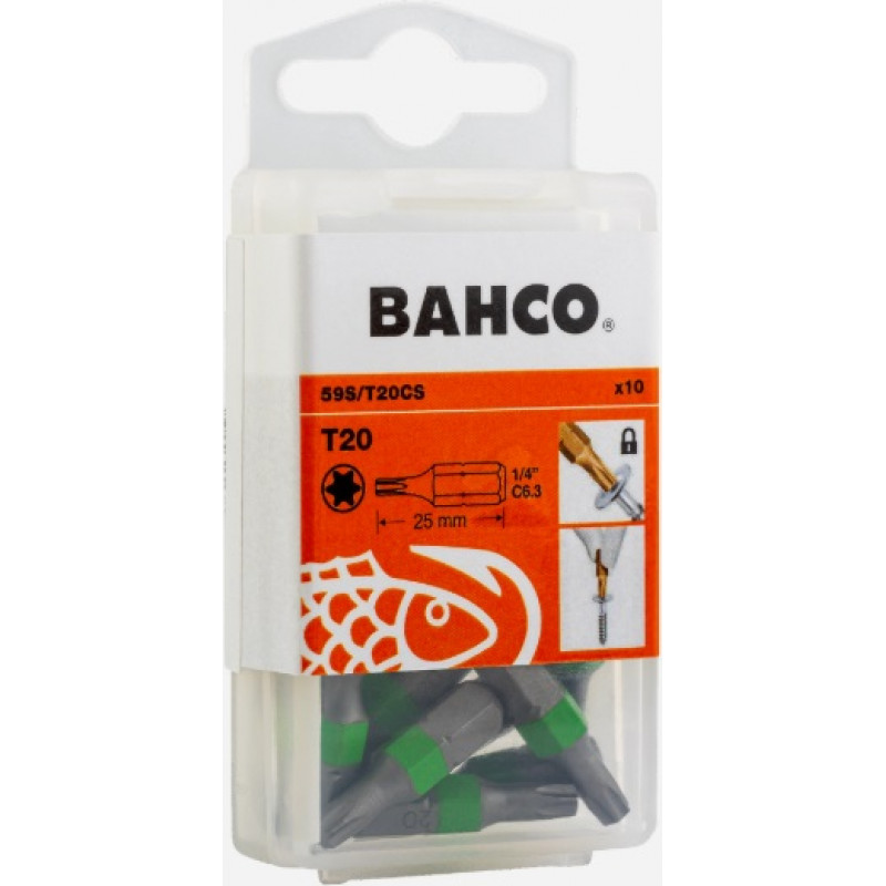 Bahco Bits Torx T20x25mm, conical, color coded, 10pcs