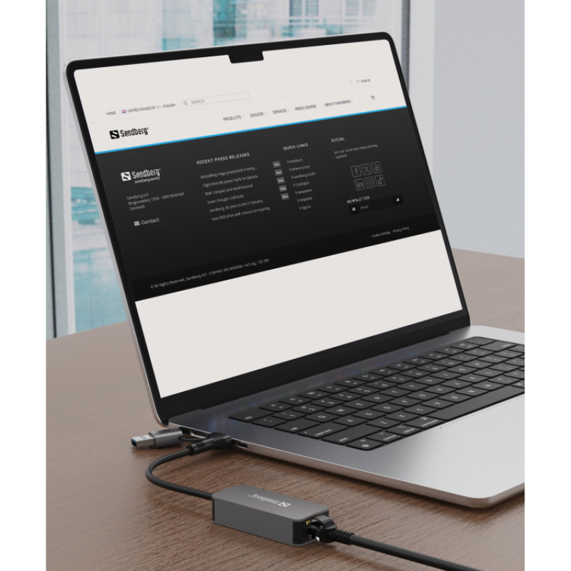 Sandberg 136-68 USB-C/A 2.5 GbE RJ45 Adapter, 2.5 Gigabit Ethernet on USB-C