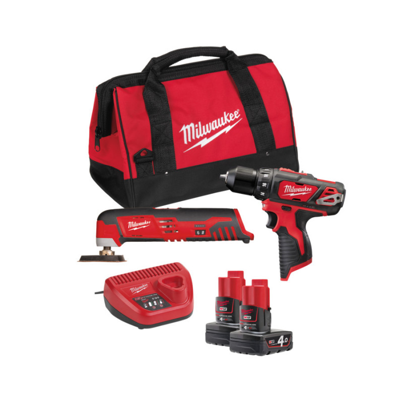 Milwaukee 12 V kompaktās urbjmašīnas skrūvgrieža un multiinstrumenta komplekts M12™ BPP2D-402B (2x4,0 Ah)