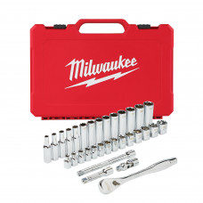 Milwaukee 1/4″ uzgriežņu atslēga ar sprūdratu un uzgaļu komplekts – 32 gab.