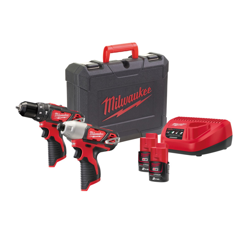 Milwaukee  12 V kompaktās triecienurbjmašīnas un impulsveida triecienskrūvgrieža komplekts M12™BPP2B-421C (1x2,0 Ah un 1x4,0 Ah)