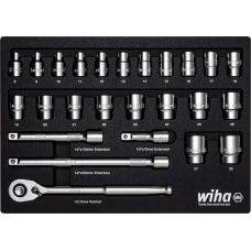 Wiha 25-daļīgs 1/2" uzgriežņu atslēgu ar sprūdratu komplekts